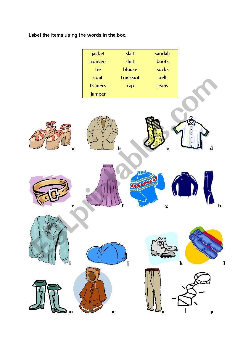 Vocabulary - Clothes worksheet