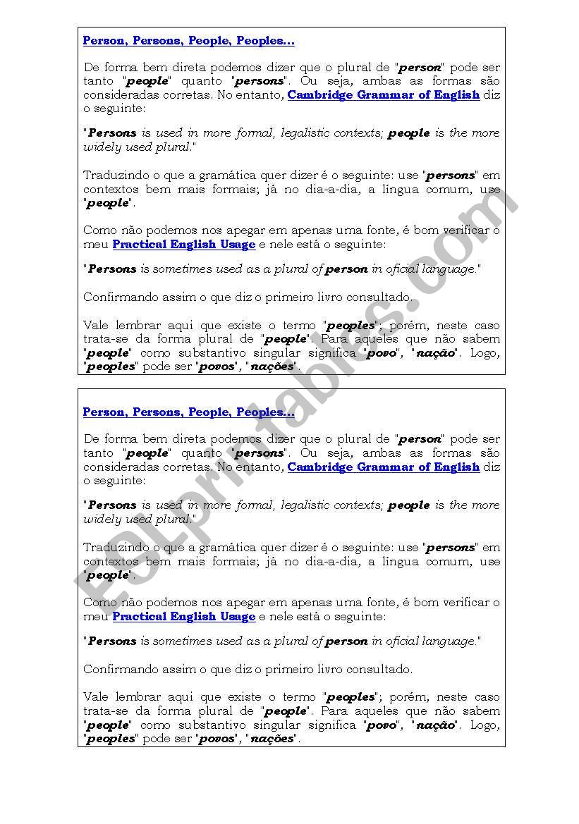 Person x People worksheet