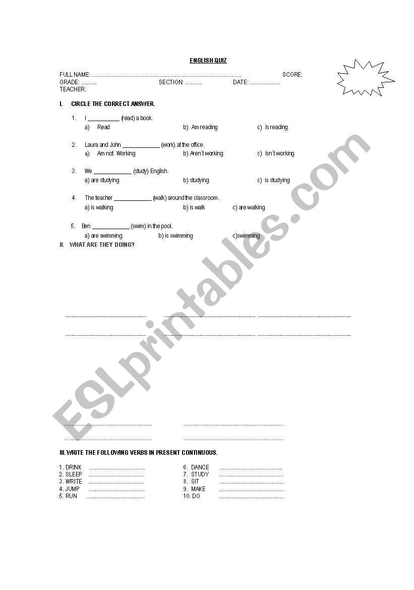 ENGLISH QUIZ worksheet