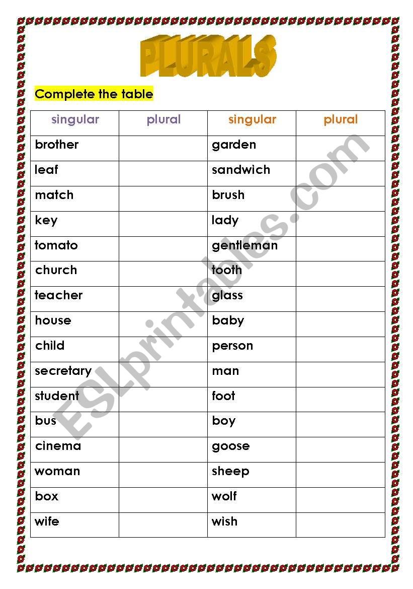 plurals worksheet