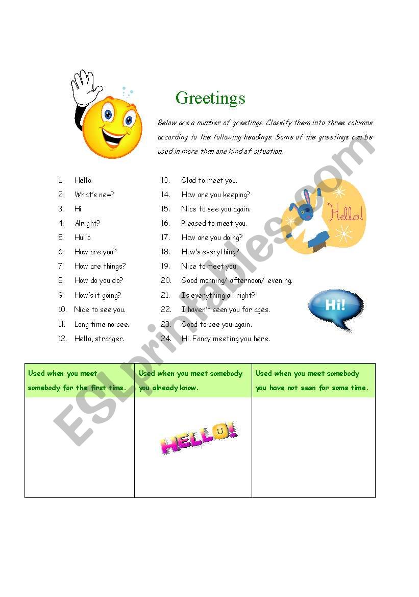 Greeting phrases worksheet