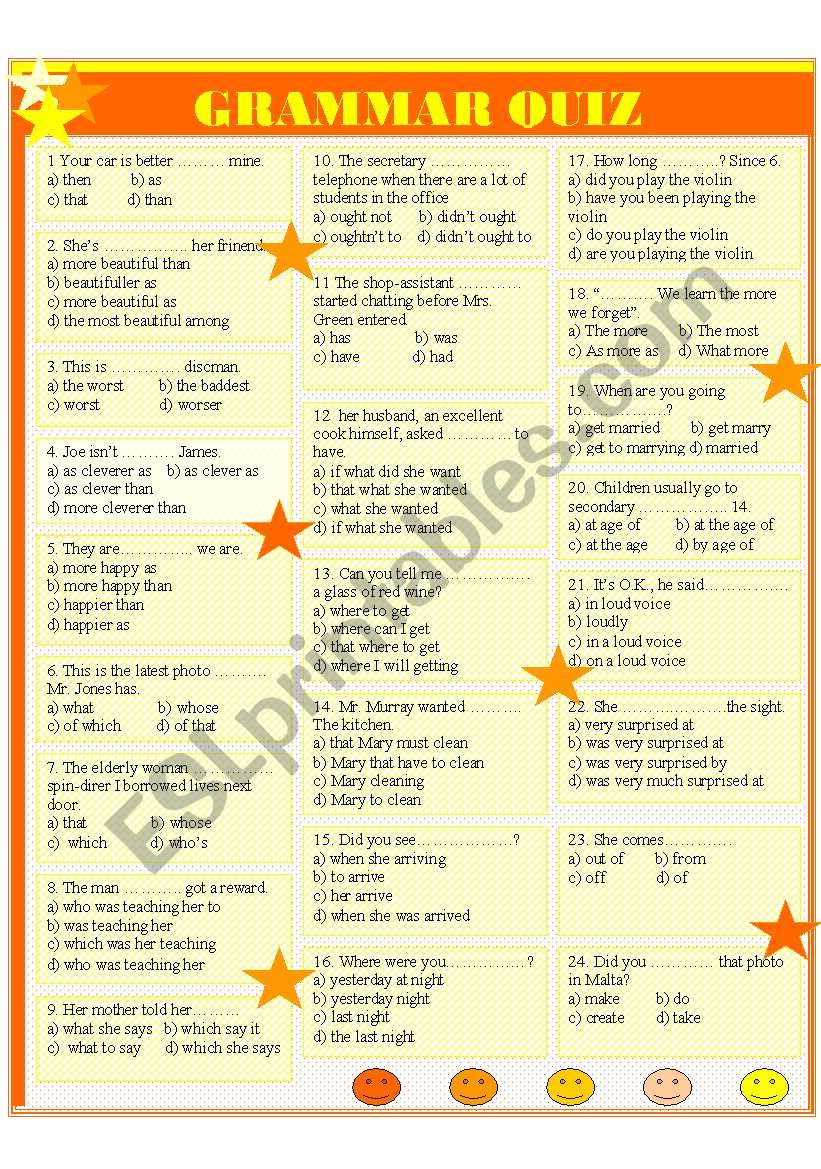 Grammar quiz worksheet