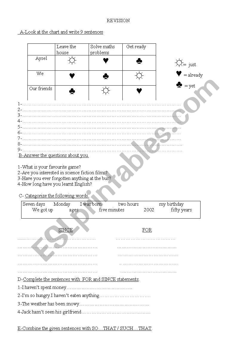 REVISION worksheet