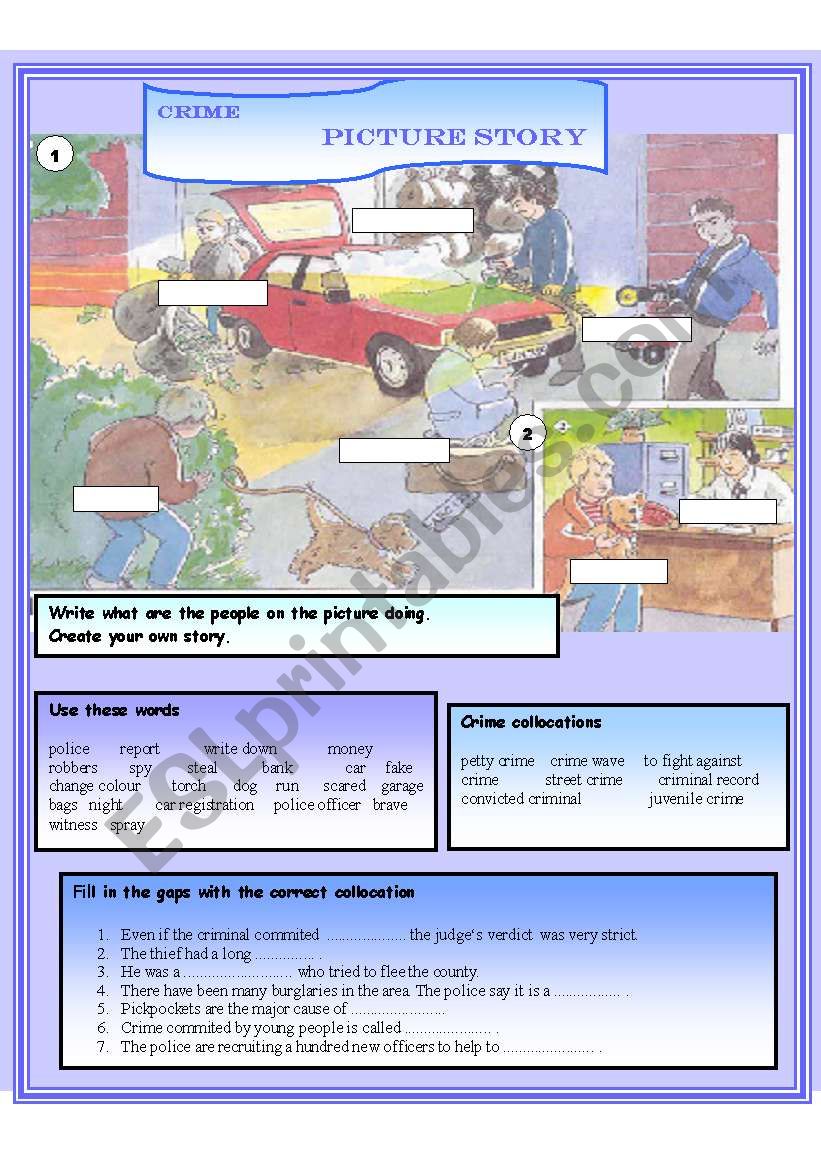 Crime picture story worksheet