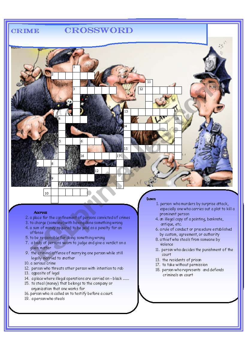 Crime crossword worksheet