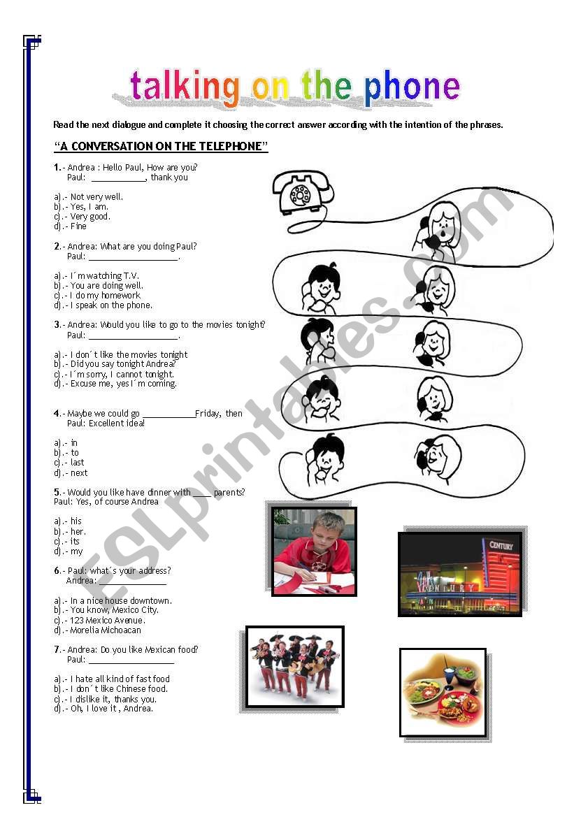 talking on the phone worksheet