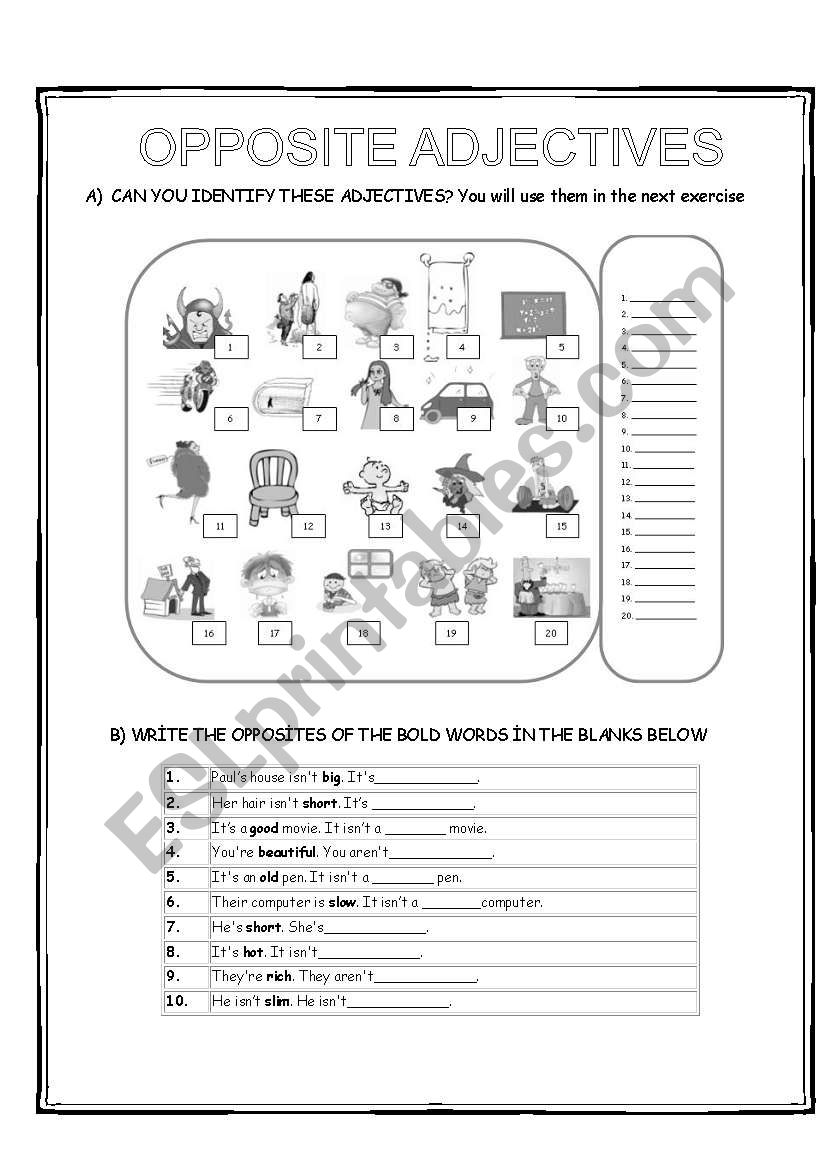 opposite adjectives worksheet