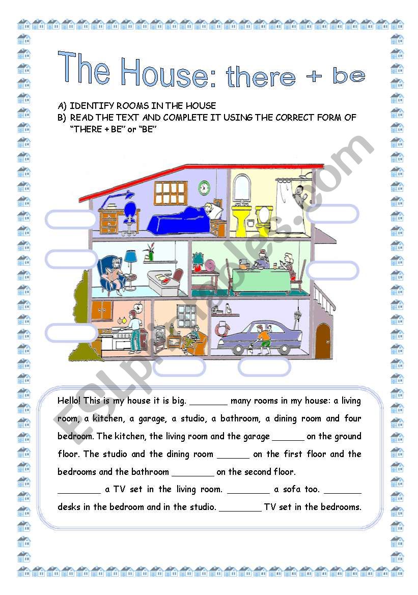 The house: there + be worksheet