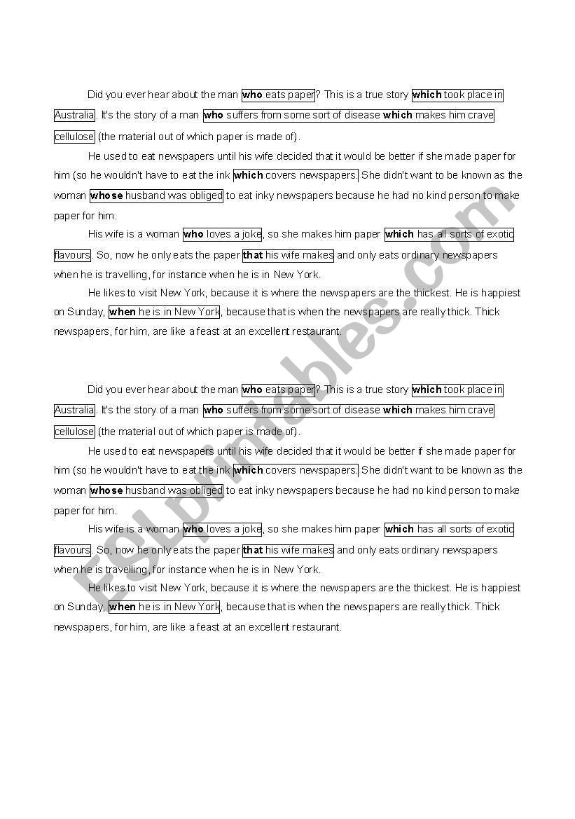 Relative Clauses worksheet