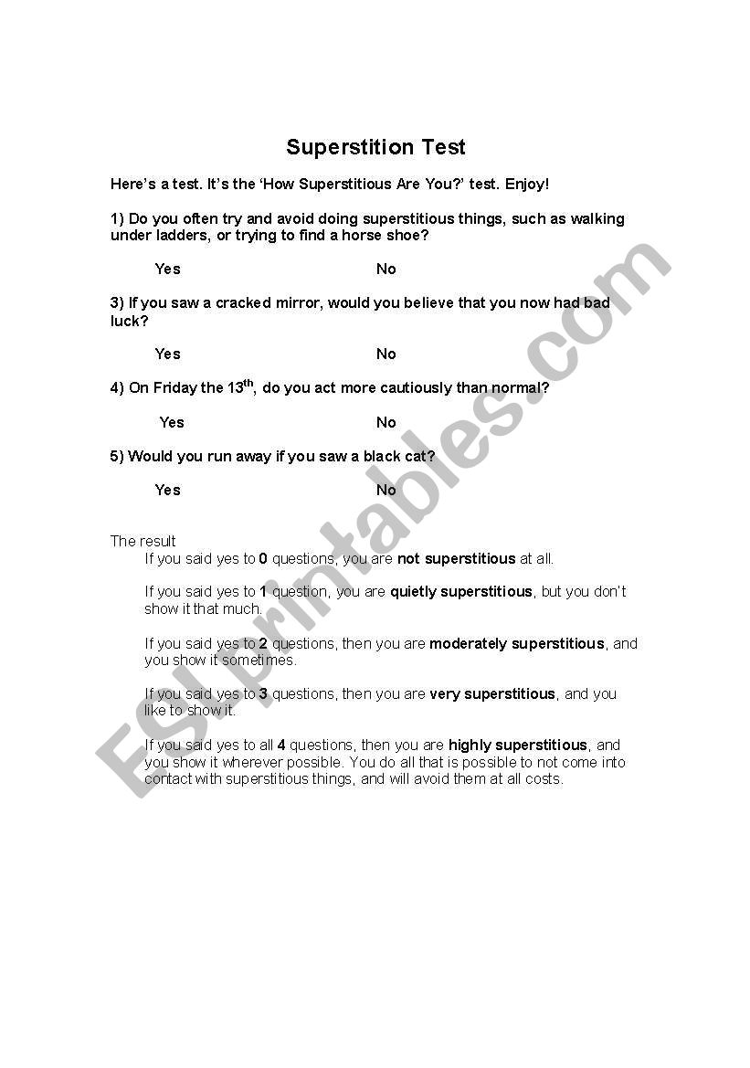superstition test worksheet