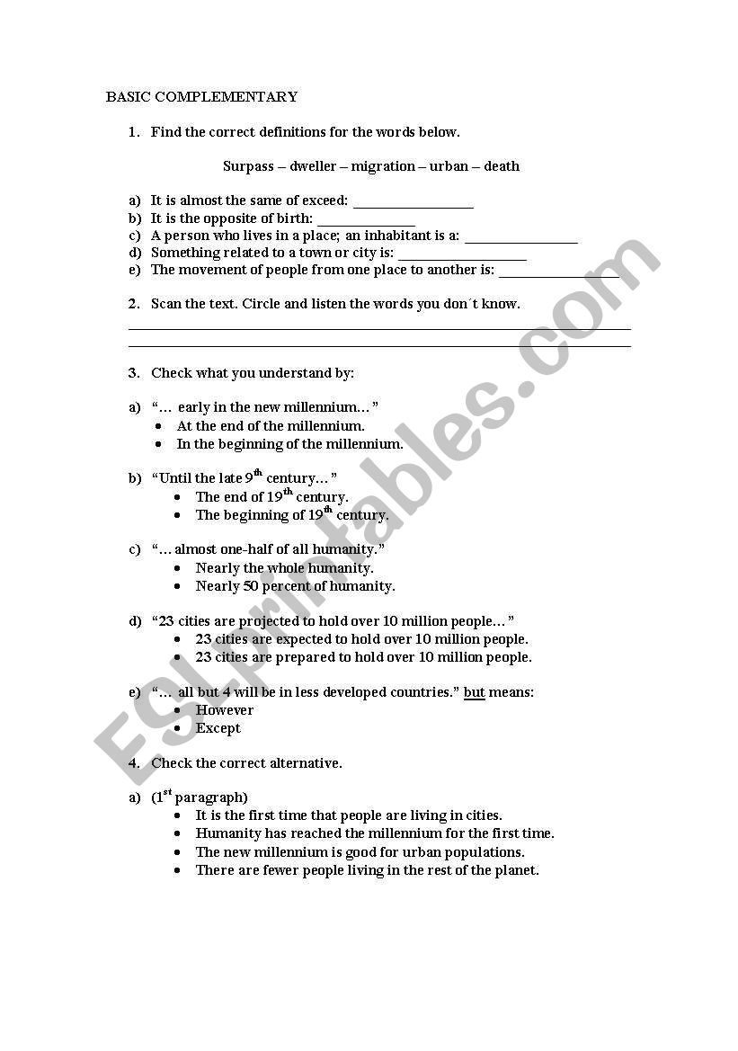 New Information worksheet
