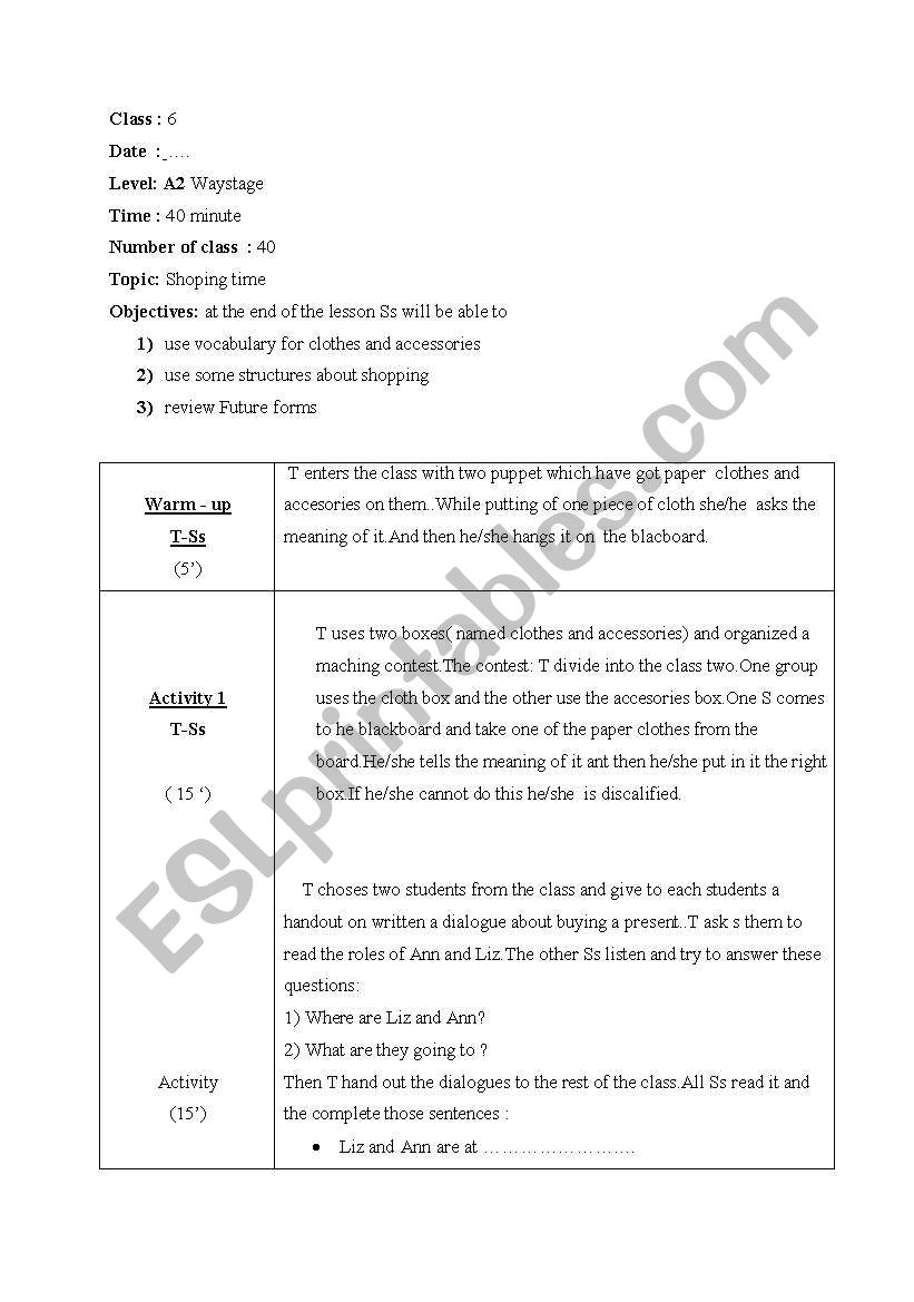 shopping time worksheet