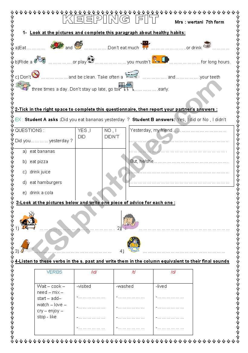 Keeping fit worksheet