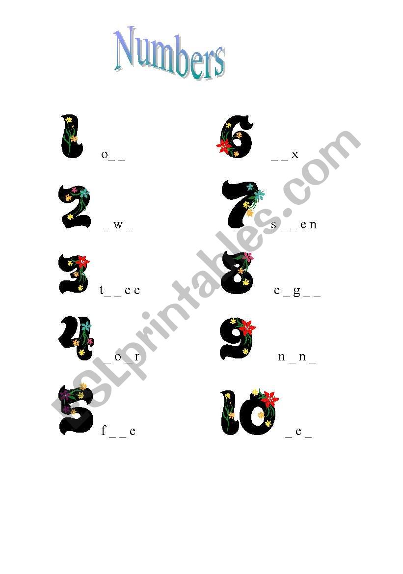 numbers worksheet