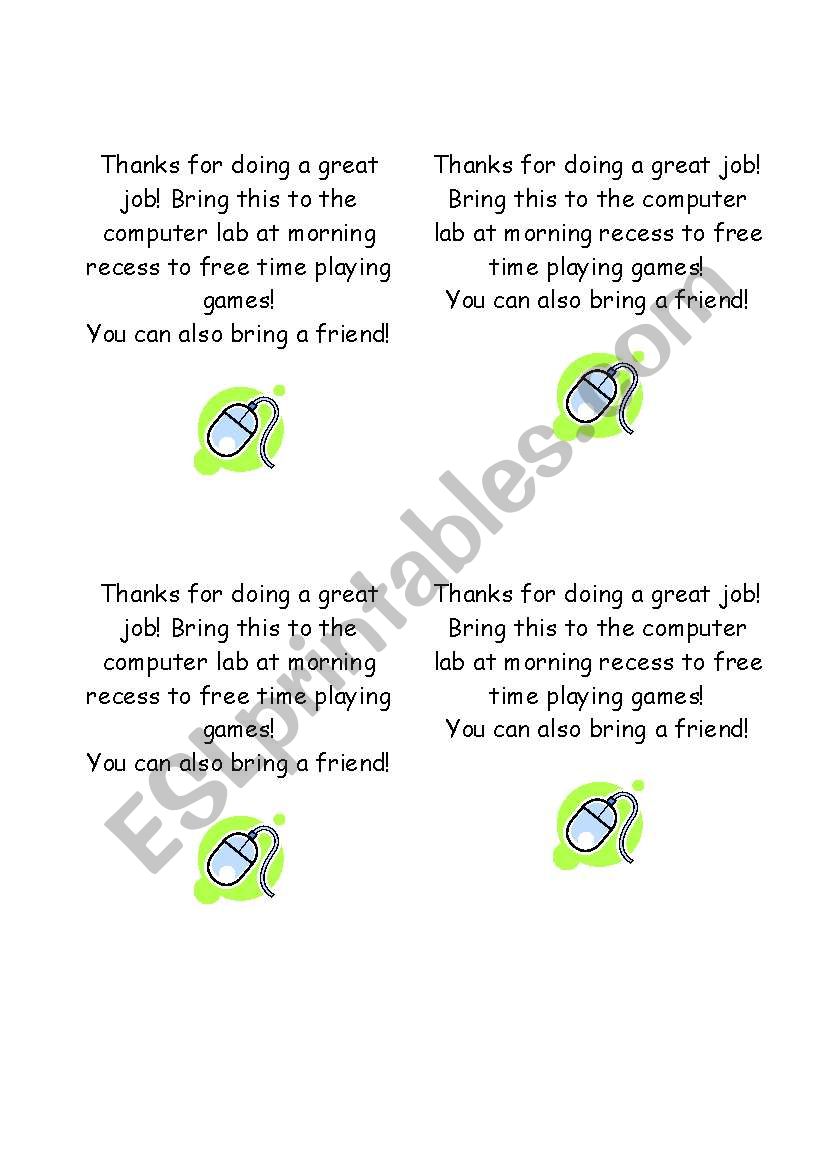 Computer pass worksheet
