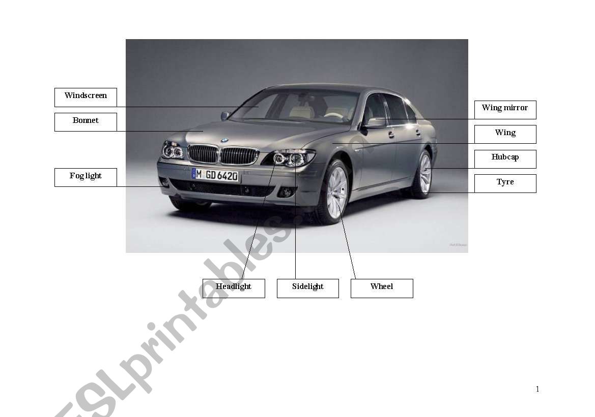 parts of a car worksheet