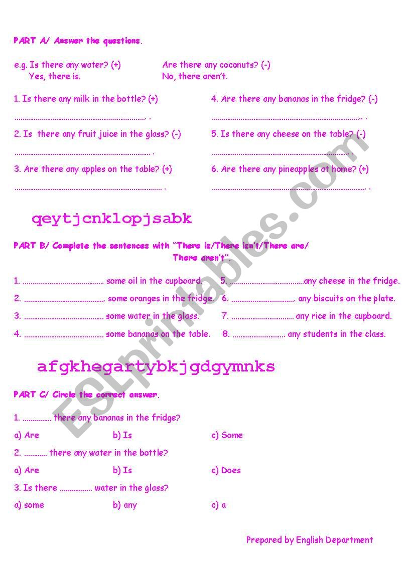 Worksheet about some-any, there is/are/isnt/arent      