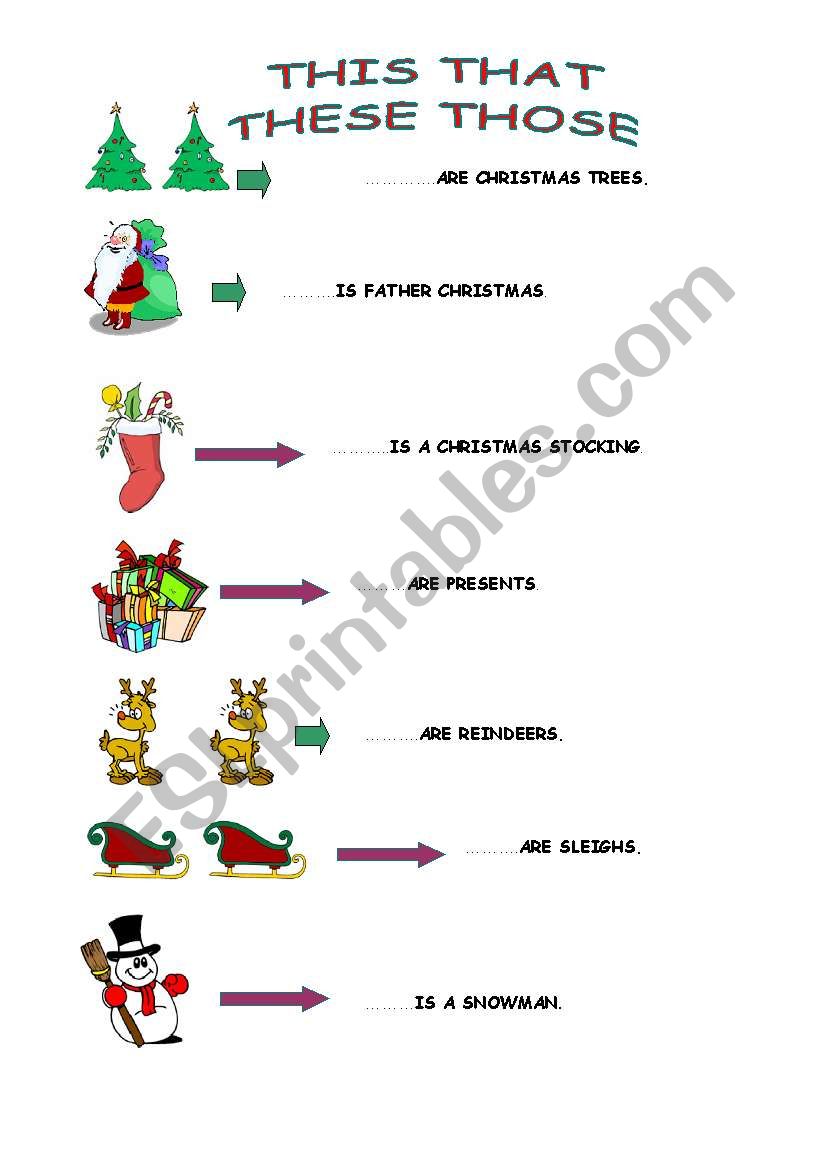 christmas demonstratives worksheet