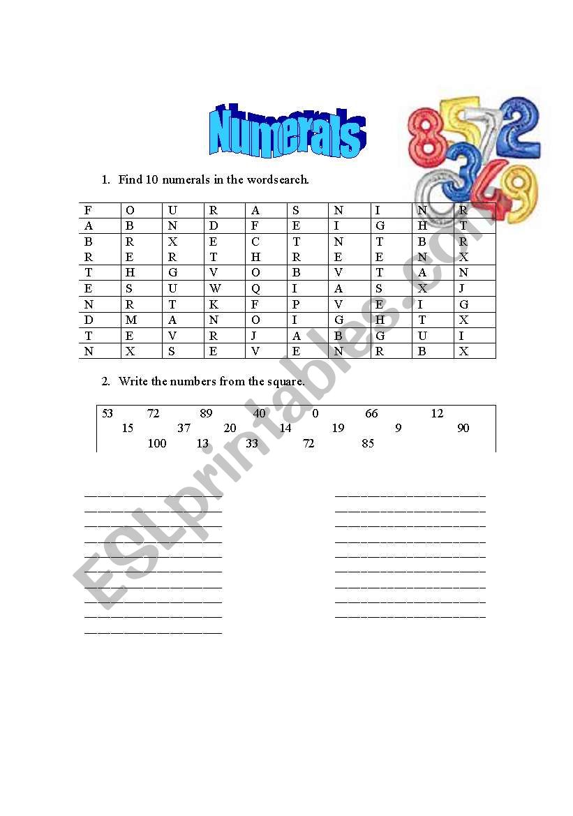 Numbers worksheet