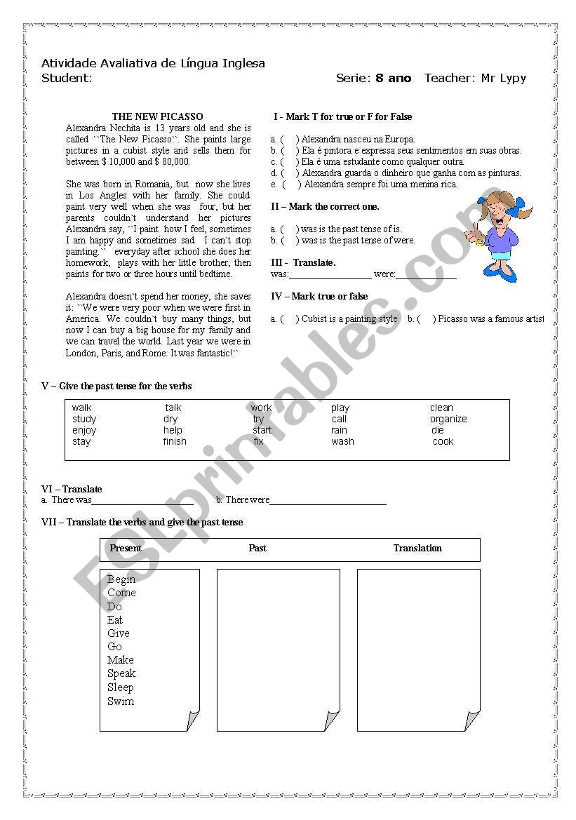 simple past test worksheet