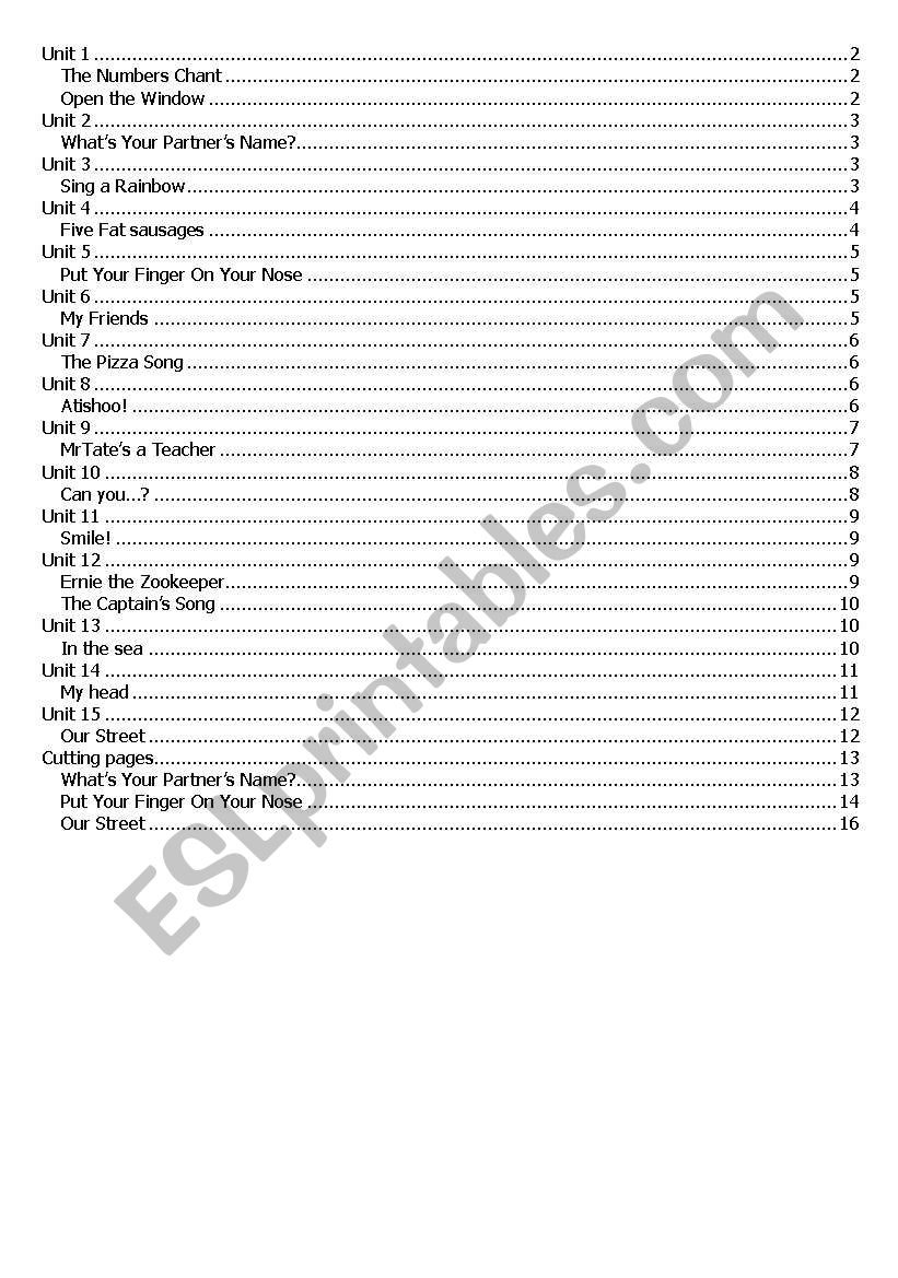 Excellent! 1 songs and tasks worksheet