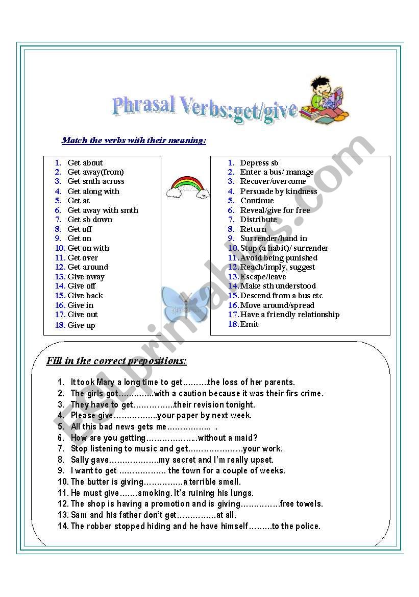 phrasal verbs: get/give worksheet