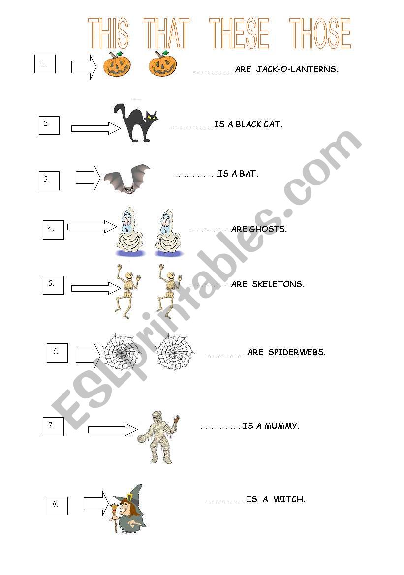 halloween demonstratives worksheet