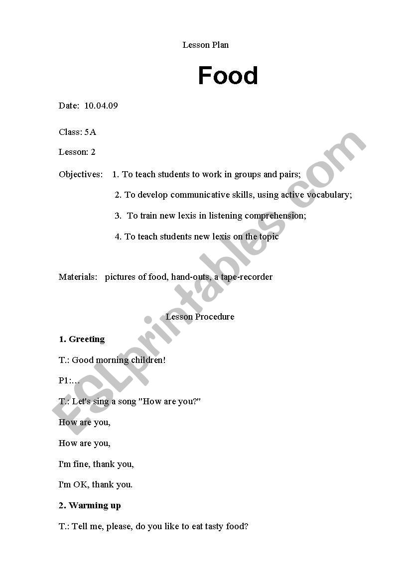 Food worksheet