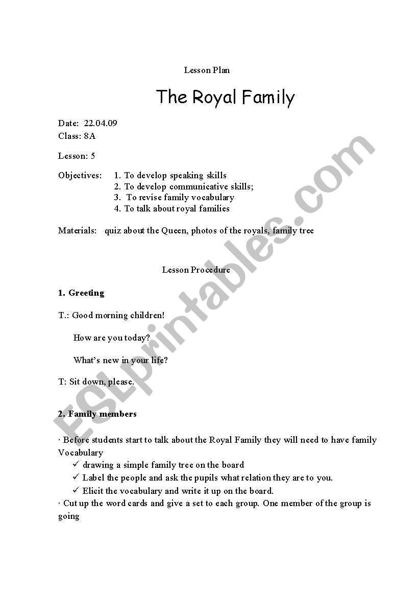 The Royal Family worksheet