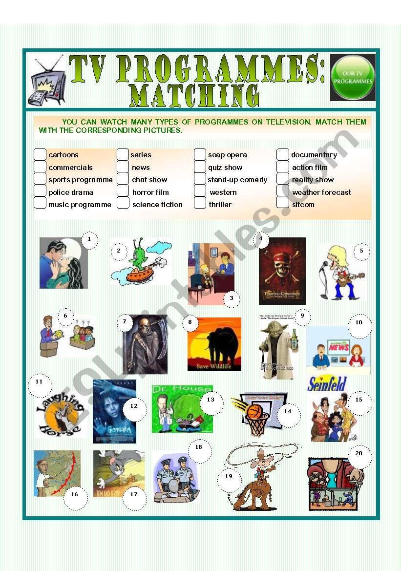 TV programmes: matching worksheet