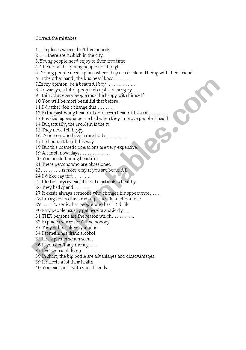 CORRECT THE MISTAKES worksheet