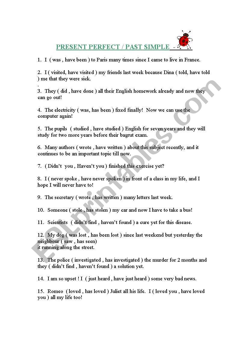 present perfect / past simple worksheet