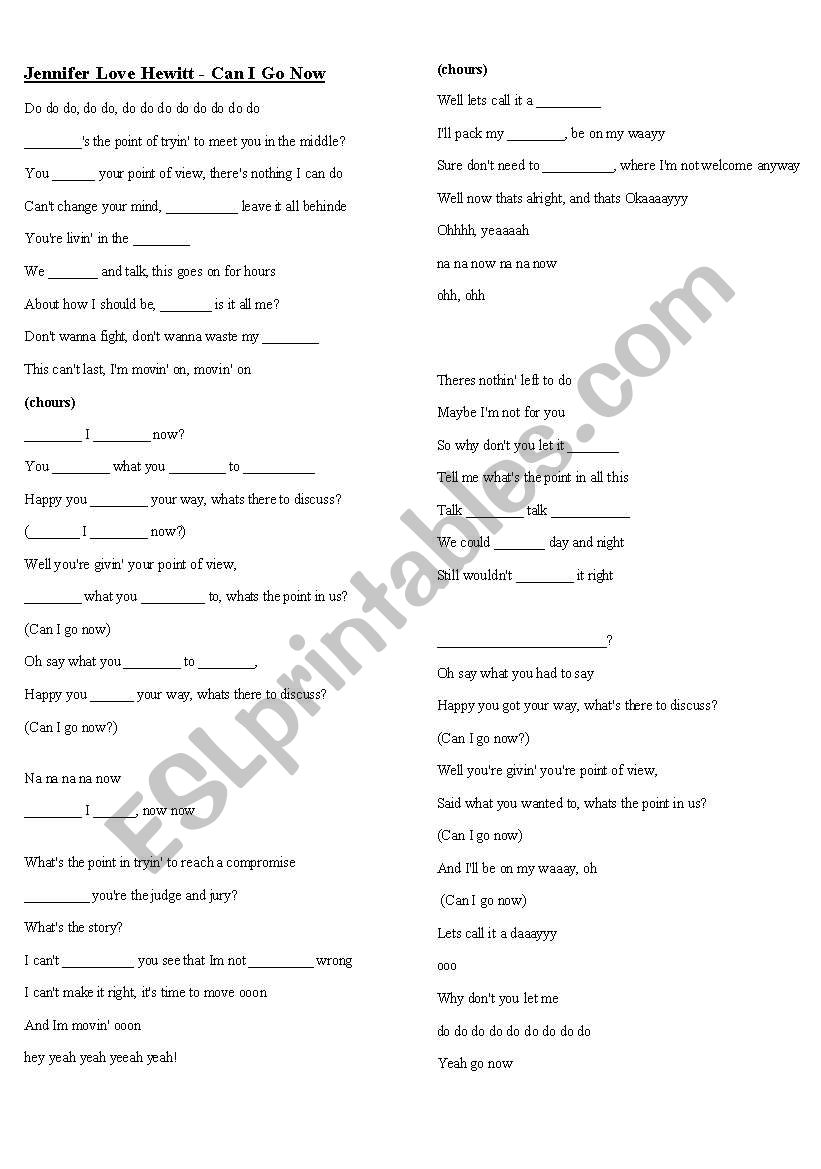 MUSIC - CAN I GO NOW? worksheet