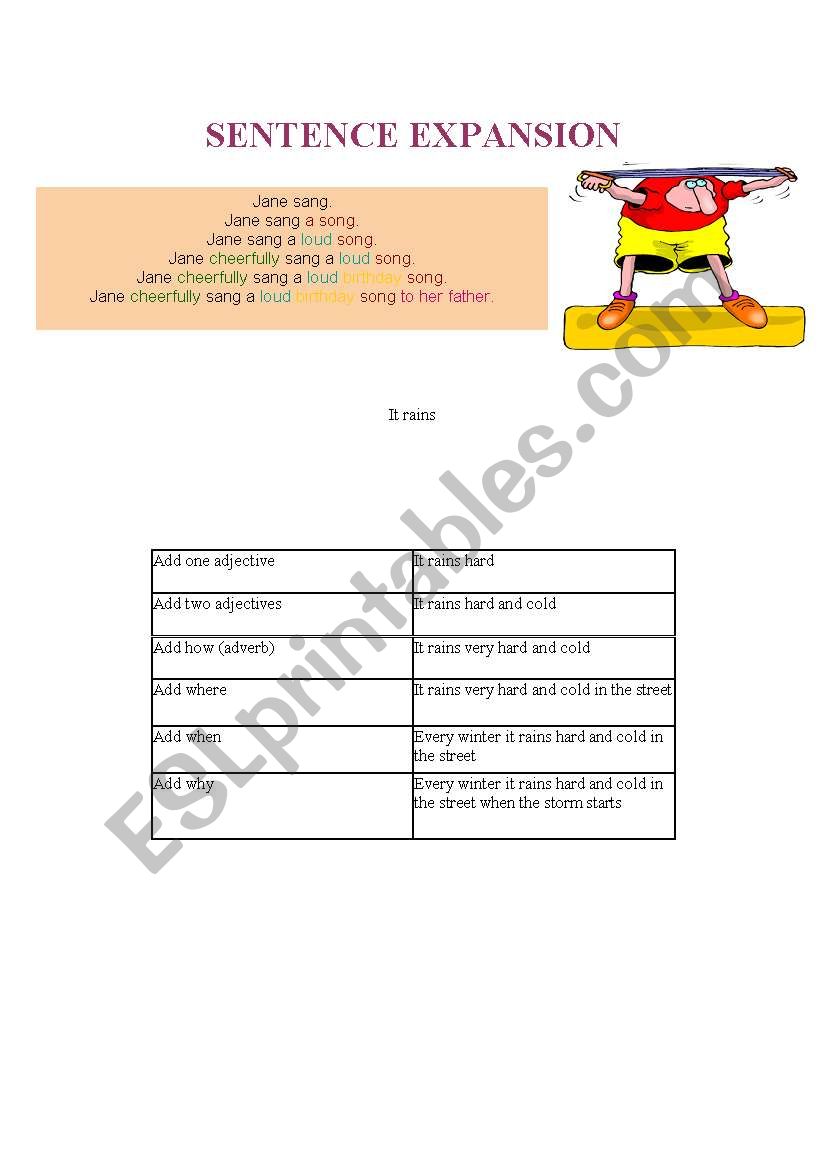 Sentence expansion with adjectives and adverbs