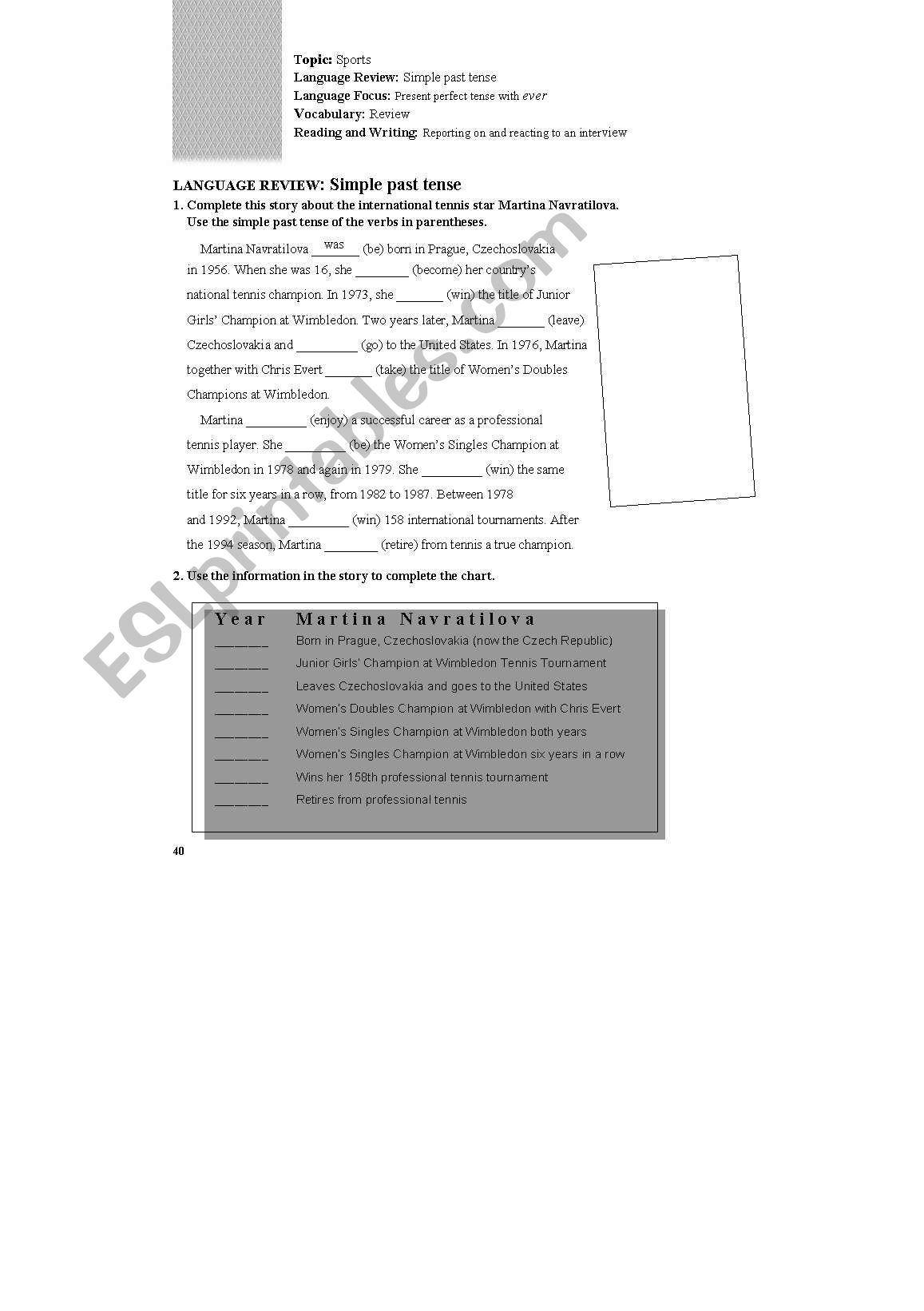 sports & simple past worksheet