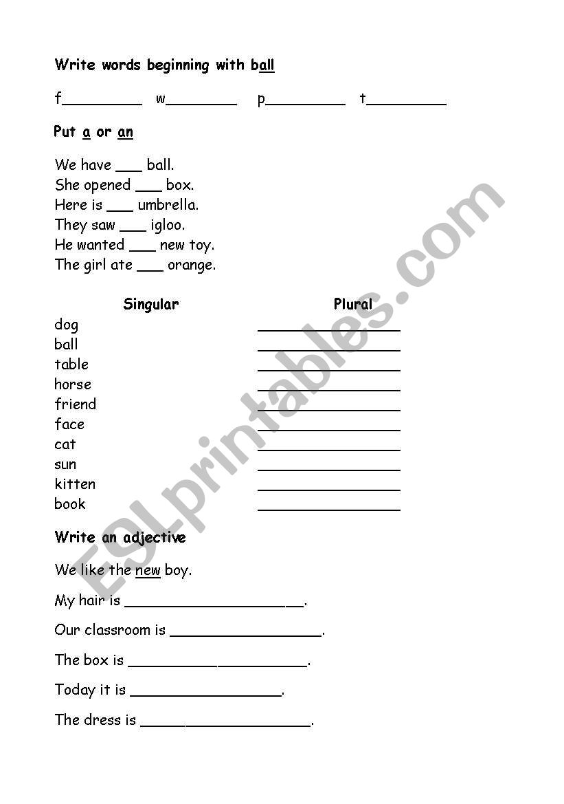 English test for beginners worksheet