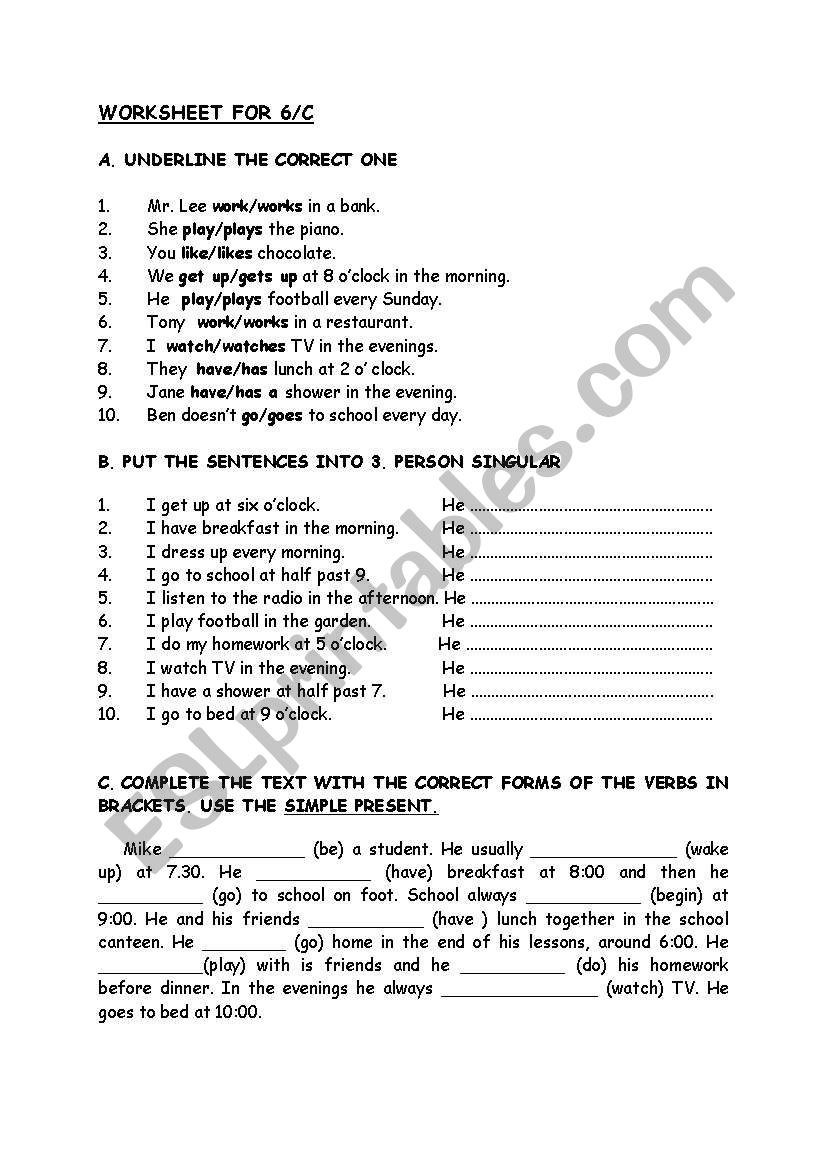 exercise on simple present tense