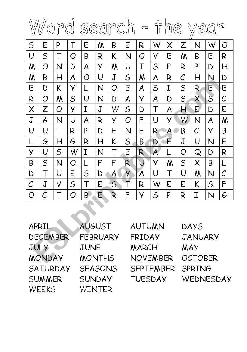 Word search - the year worksheet