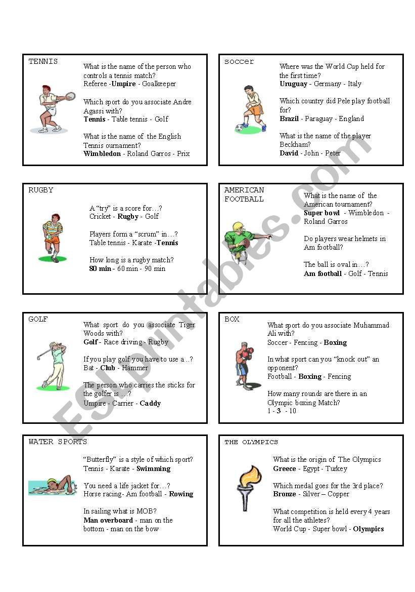 Sports Trivia Esl Worksheet By Pamelaportnoy