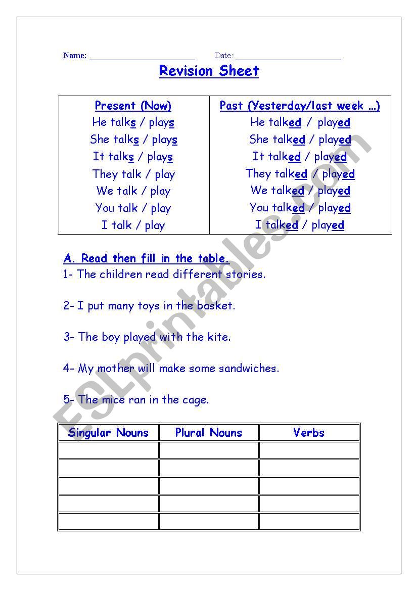 Grammar Sheet worksheet