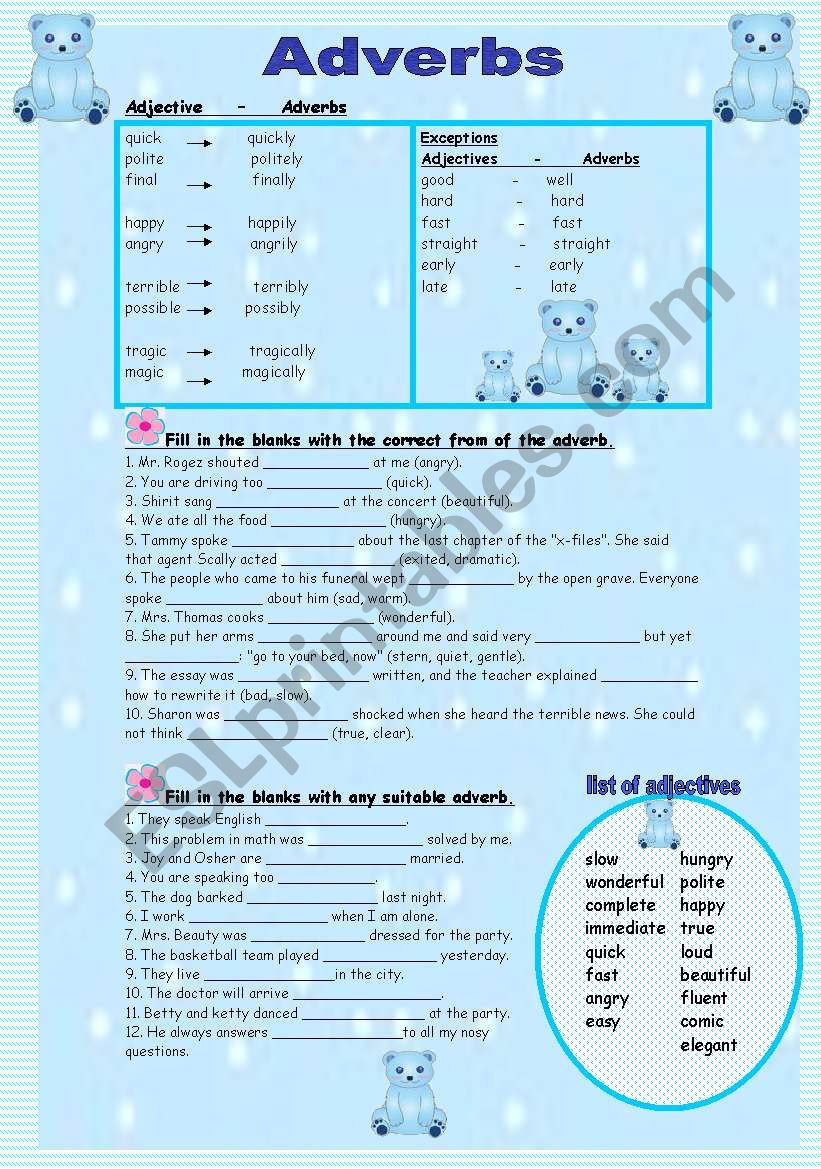 Adverbs worksheet