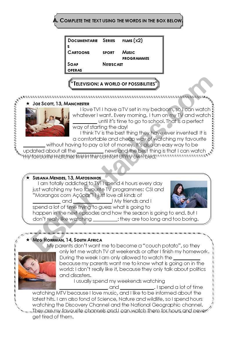 My fav TV types of programmes worksheet