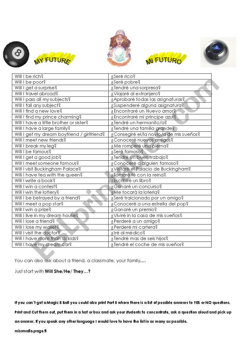 My Future: Part I worksheet