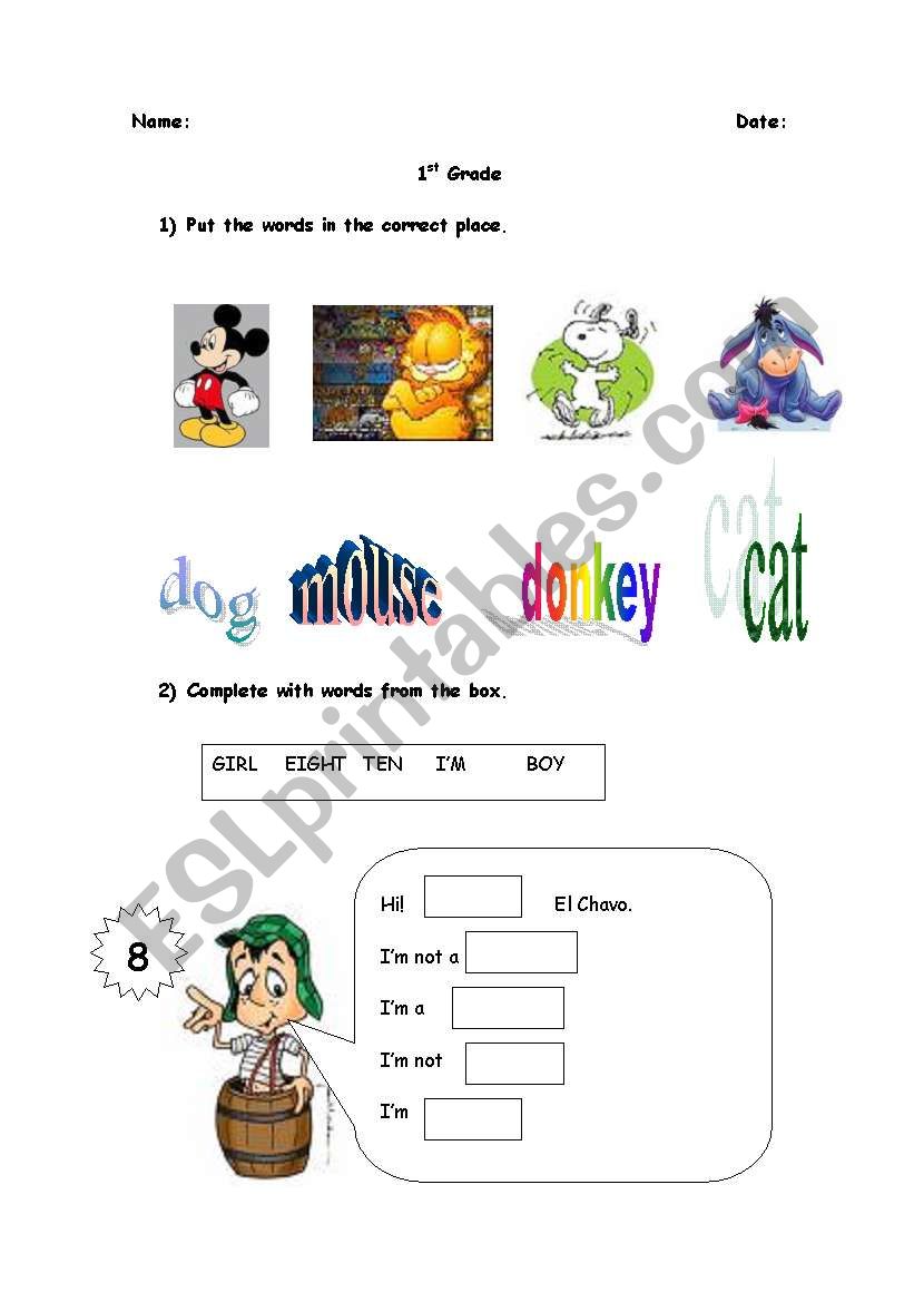 1st grade test worksheet