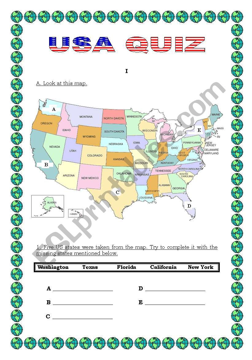 USA QUIZ worksheet