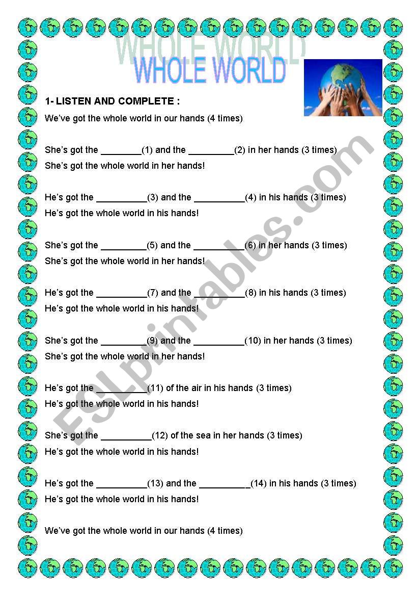 the whole world - SONG worksheet