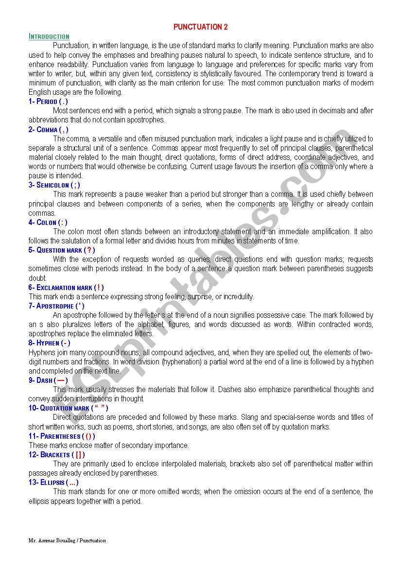 Punctuation worksheet