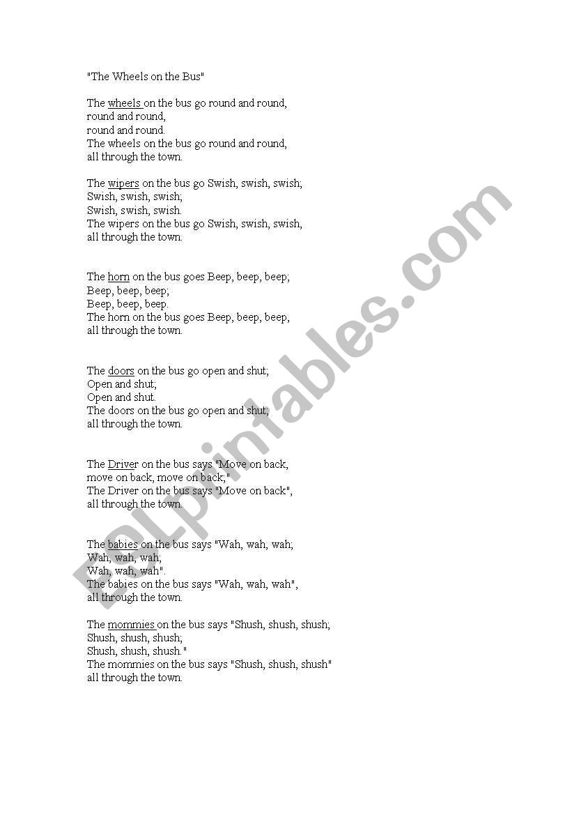 wheels on the bus song worksheet