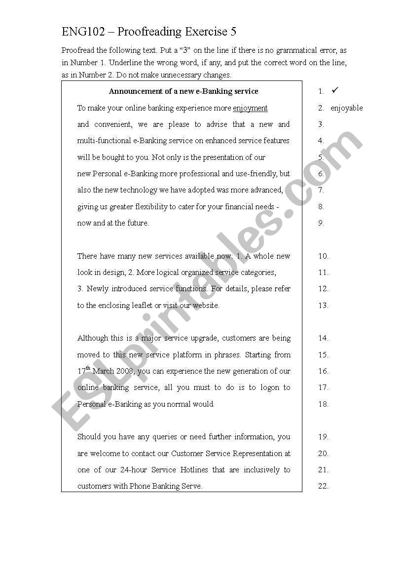 Proofreading Exercise 5_Key worksheet