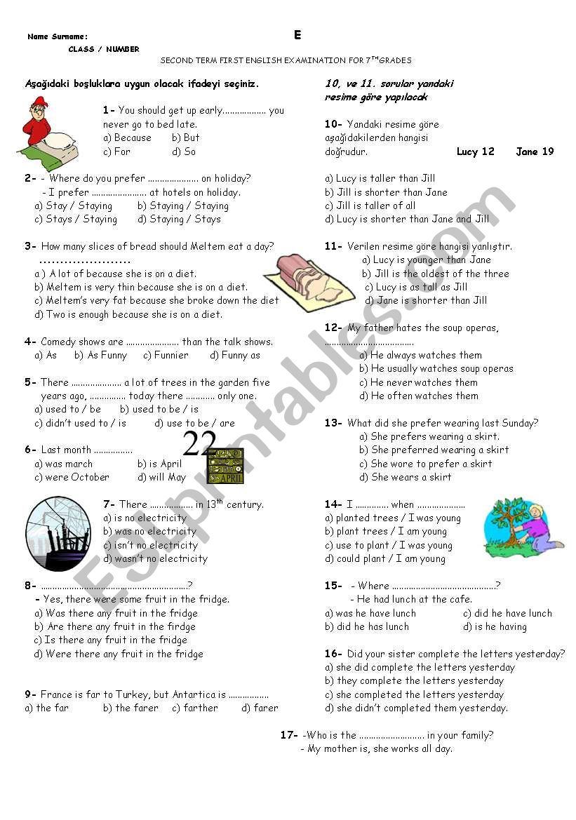 SECOND TERM FIRST ENGLISH EXAMINATION FOR 7TH GRADES